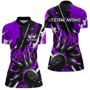 Custom Purple Bowling Jersey for Women Bowling Uniform Polo & 1/4 Zip Bowling Team Shirts HNT105