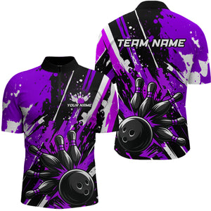 Custom Purple Bowling Jersey for Men Bowling Uniform Polo & 1/4 Zip Bowling Team Shirts HNT105