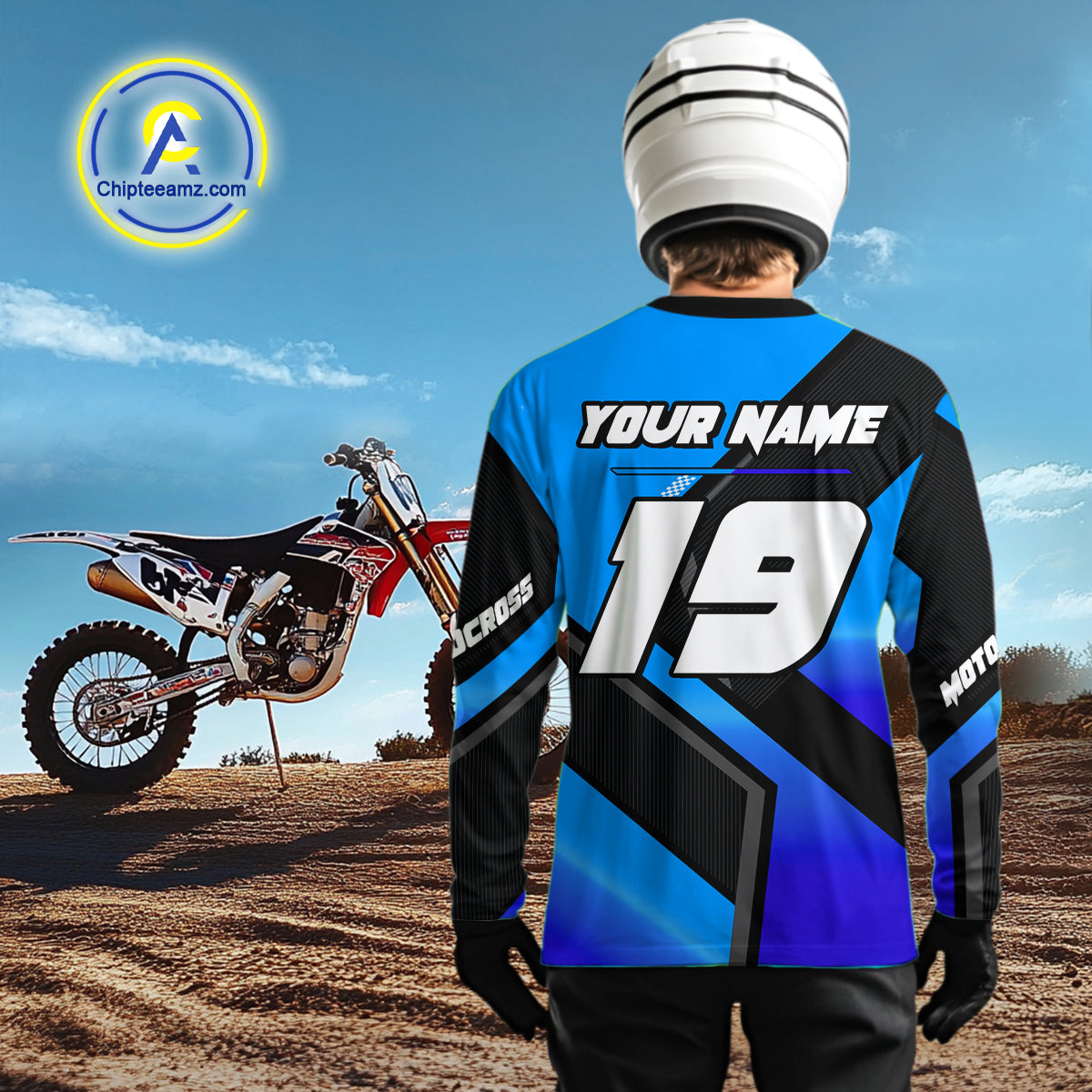 Blue Motocross Shirts UPF30+Custom Dirt Bike Jersey Off-Road Shirt Kid Men Women DNT57