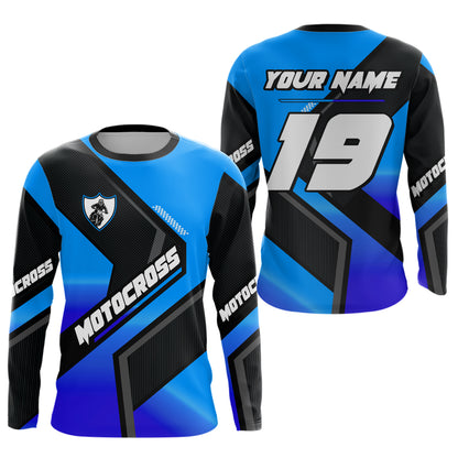 Blue Motocross Shirts UPF30+Custom Dirt Bike Jersey Off-Road Shirt Kid Men Women DNT57
