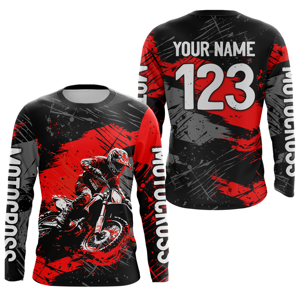 Red Youth Motocross Jersey Custom Dirt Bike Racing Shirts for Kid Men Women UPF30+ DNT20
