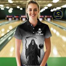 Load image into Gallery viewer, Custom Black Skeleton Bowling Jersey for Women Bowling Uniform Polo &amp; 1/4 Zip Bowling Team Shirts HNT110