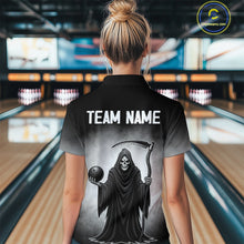 Load image into Gallery viewer, Custom Black Skeleton Bowling Jersey for Women Bowling Uniform Polo &amp; 1/4 Zip Bowling Team Shirts HNT110