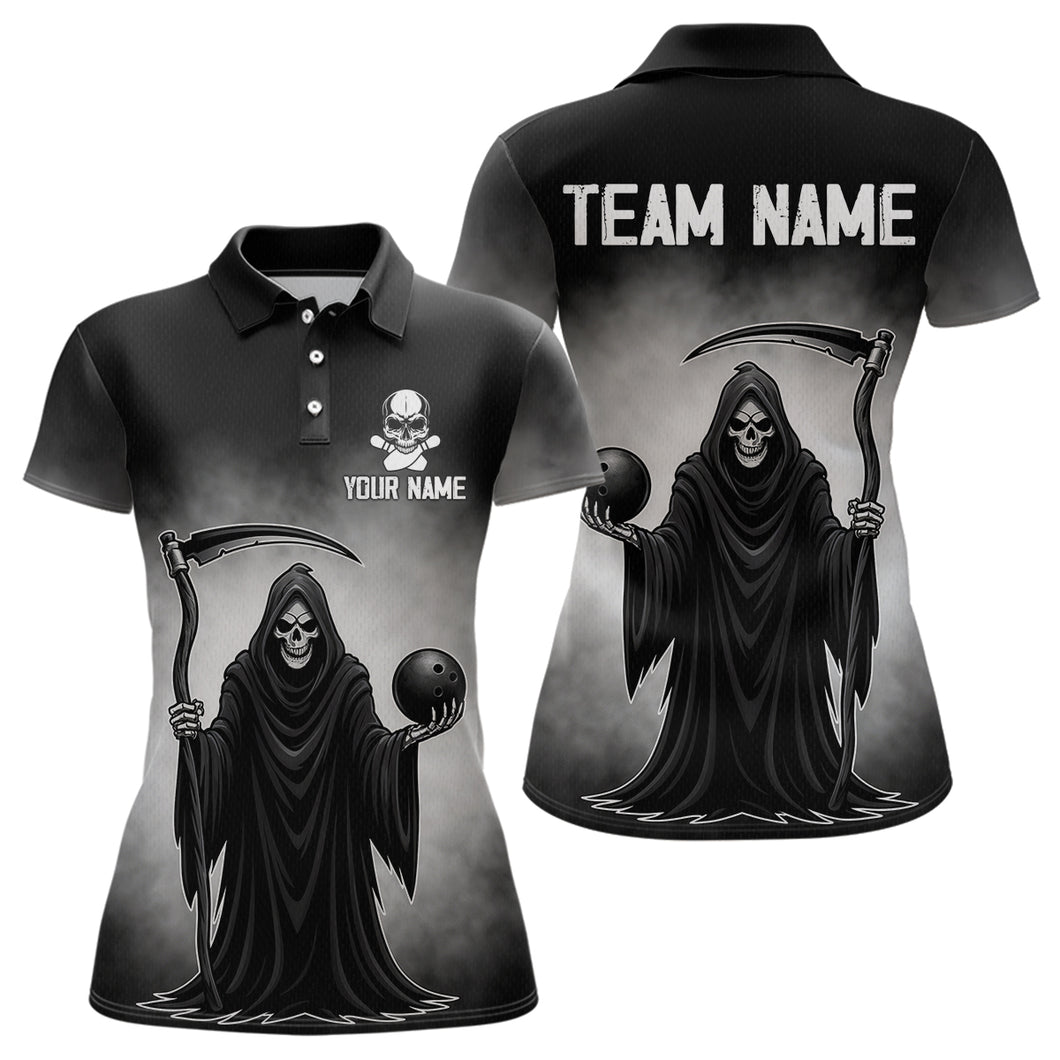 Custom Black Skeleton Bowling Jersey for Women Bowling Uniform Polo & 1/4 Zip Bowling Team Shirts HNT110