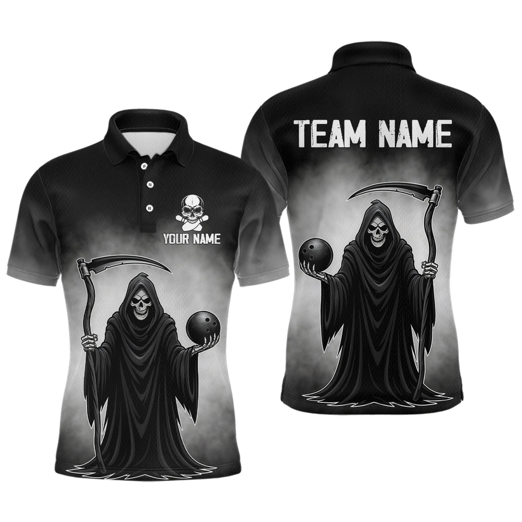 Custom Black Skeleton Bowling Jersey for Men Bowling Uniform Polo & 1/4 Zip Bowling Team Shirts HNT110
