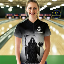 Load image into Gallery viewer, Custom Black Skeleton Bowling Jersey for Women Bowling Uniform Polo &amp; 1/4 Zip Bowling Team Shirts HNT110