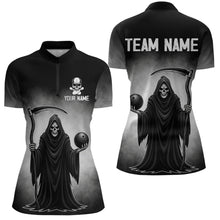 Load image into Gallery viewer, Custom Black Skeleton Bowling Jersey for Women Bowling Uniform Polo &amp; 1/4 Zip Bowling Team Shirts HNT110