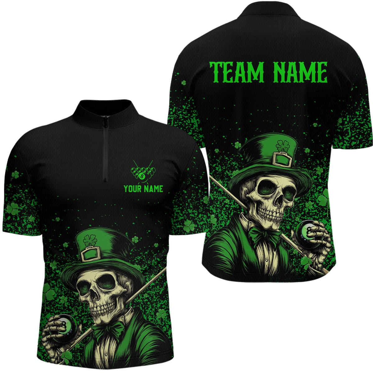 St Patrick Day Funny Skull Ball Billiards Shirt Men Polo & 1/4 Zip Shirts Billiard Team NNT23