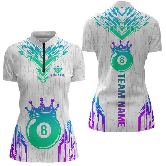 Custom White Neon 8 Ball Crown Billiard Shirts for Women and Team Polo & 1/4 Zip Shirts NNT48
