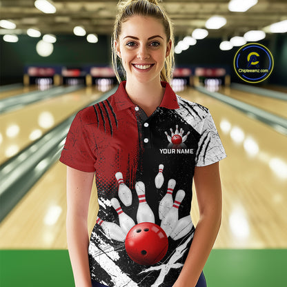Custom Red Bowling Shirts for Women Polo & Quarter-Zip Bowling Team Bowling League HNT83