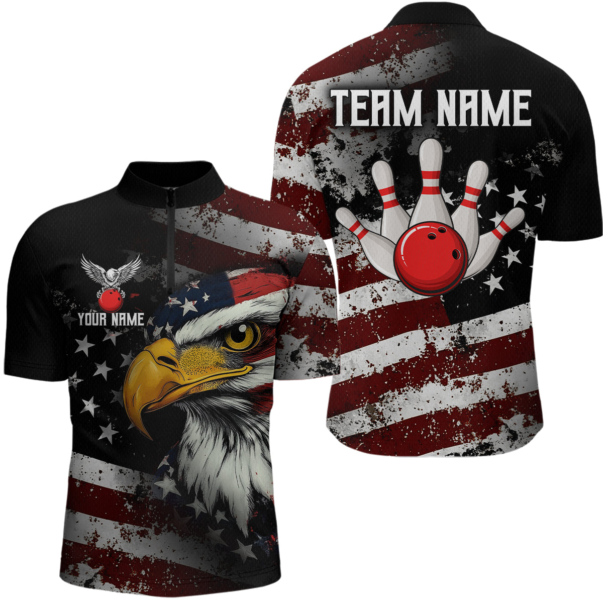 Custom US Eagle Bowling Jersey for Men Bowling Team Shirts Bowling Uniform Polo & 1/4 Zip HNT160