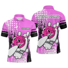 Load image into Gallery viewer, Personalized Pink Funny Crazy Bowling Shirt for Men Polo &amp; Quarter-Zip Bowling Jersey with Team HNT03