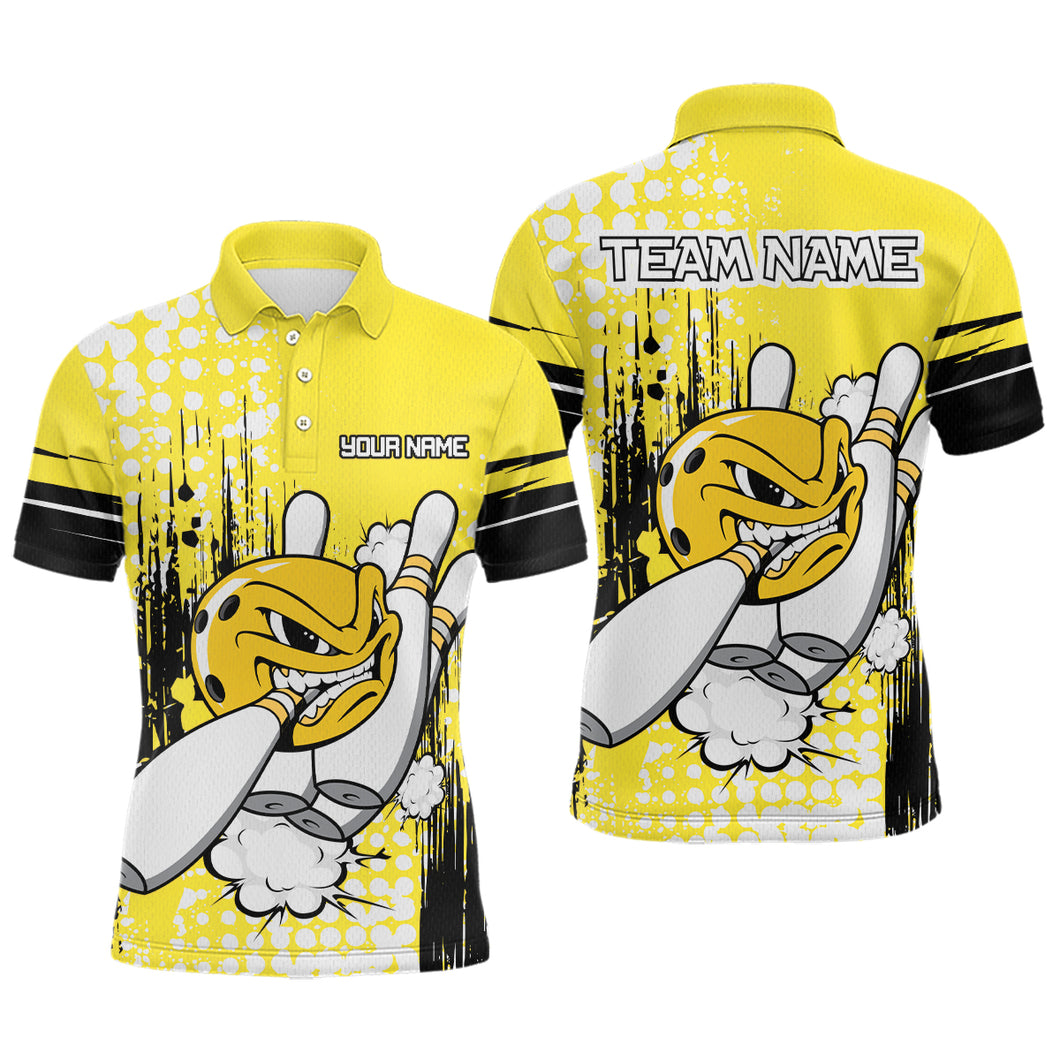 Personalized Yellow Funny Crazy Bowling Shirt for Men Polo & Quarter-Zip Bowling Jersey with Team HNT03