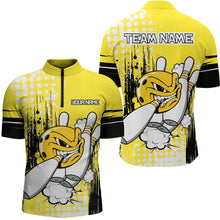 Load image into Gallery viewer, Personalized Yellow Funny Crazy Bowling Shirt for Men Polo &amp; Quarter-Zip Bowling Jersey with Team HNT03