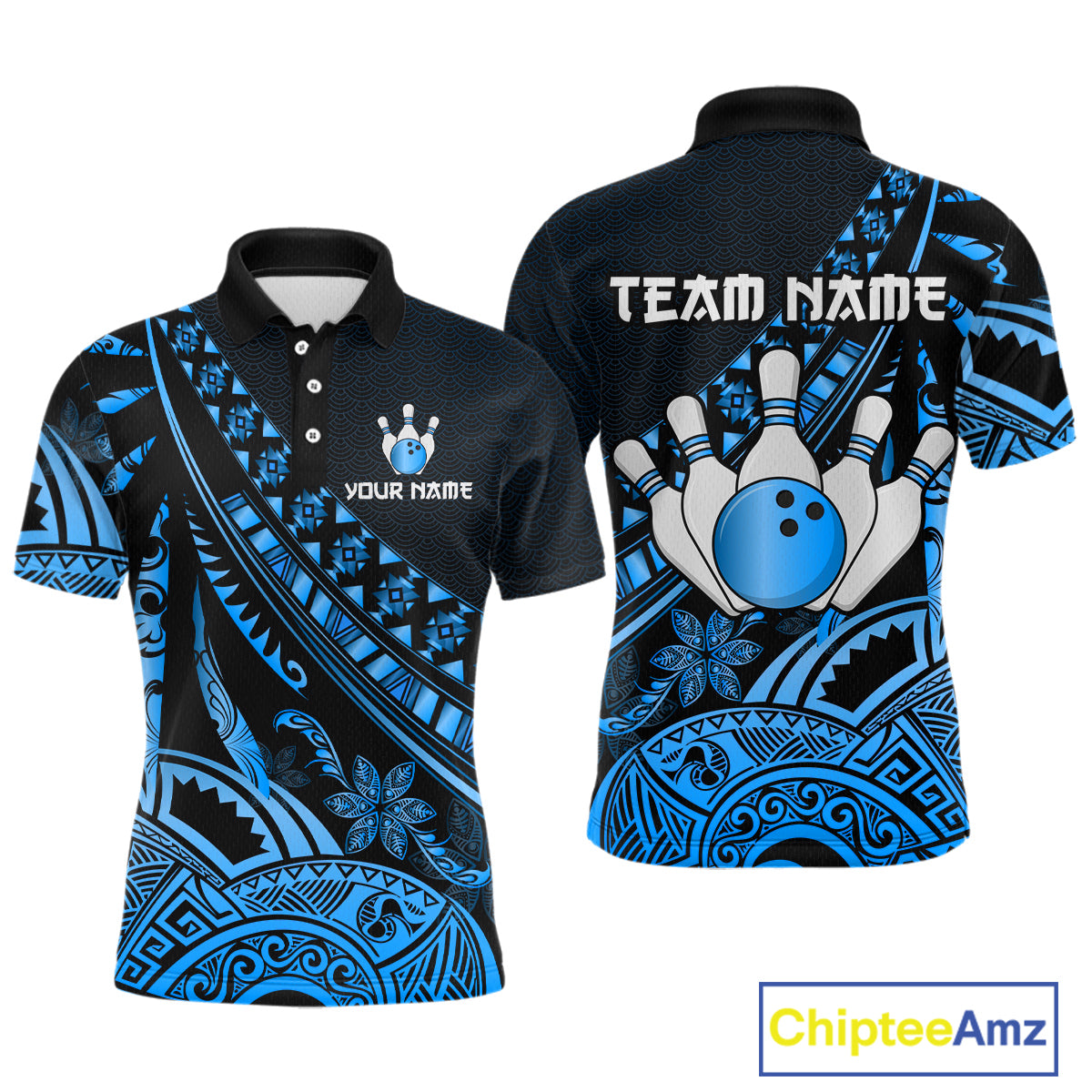 Blue Vintage Bowling Custom Men Bowling Shirt Polo & Quarter-Zip Bowling Team Jerseys HNT69