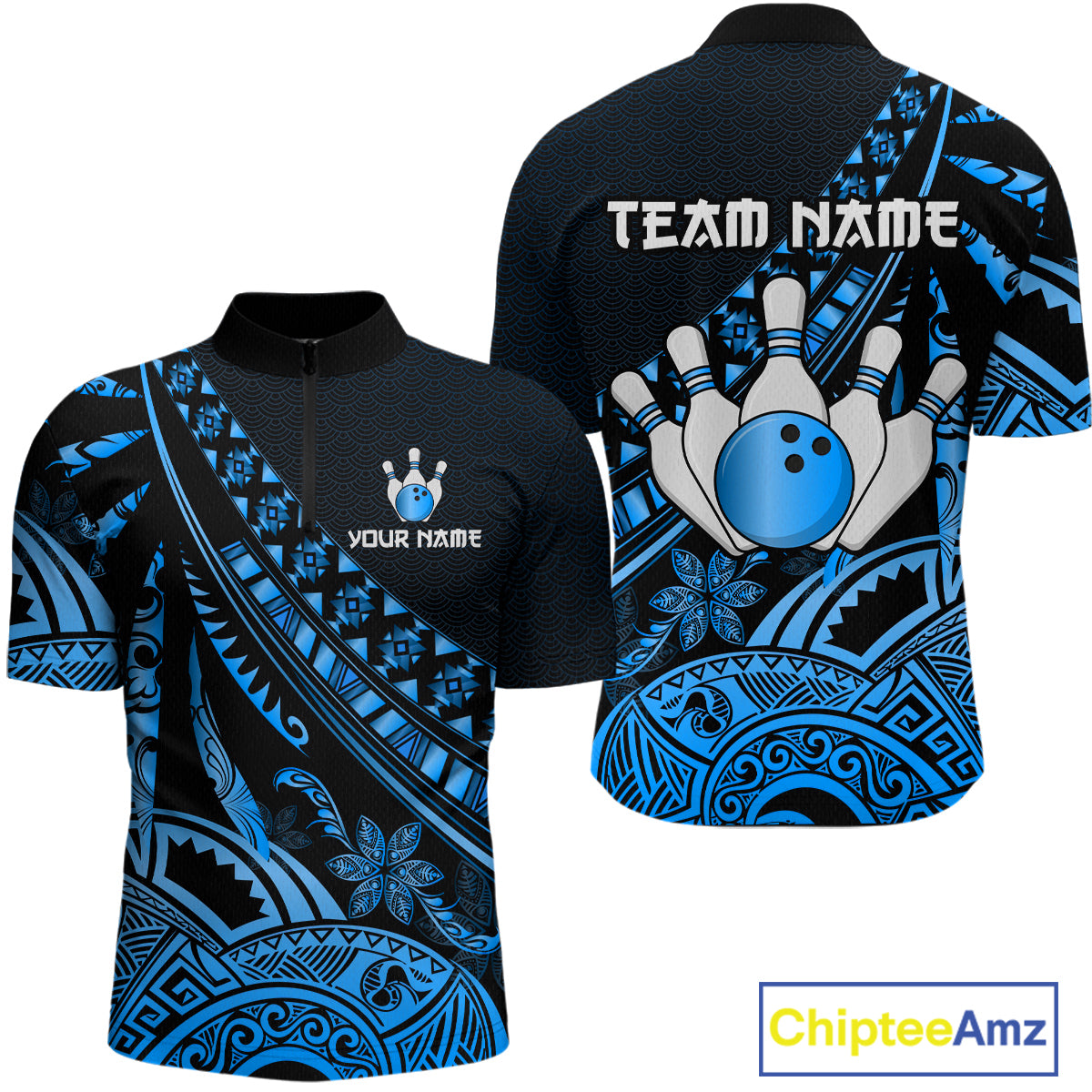 Blue Vintage Bowling Custom Men Bowling Shirt Polo & Quarter-Zip Bowling Team Jerseys HNT69