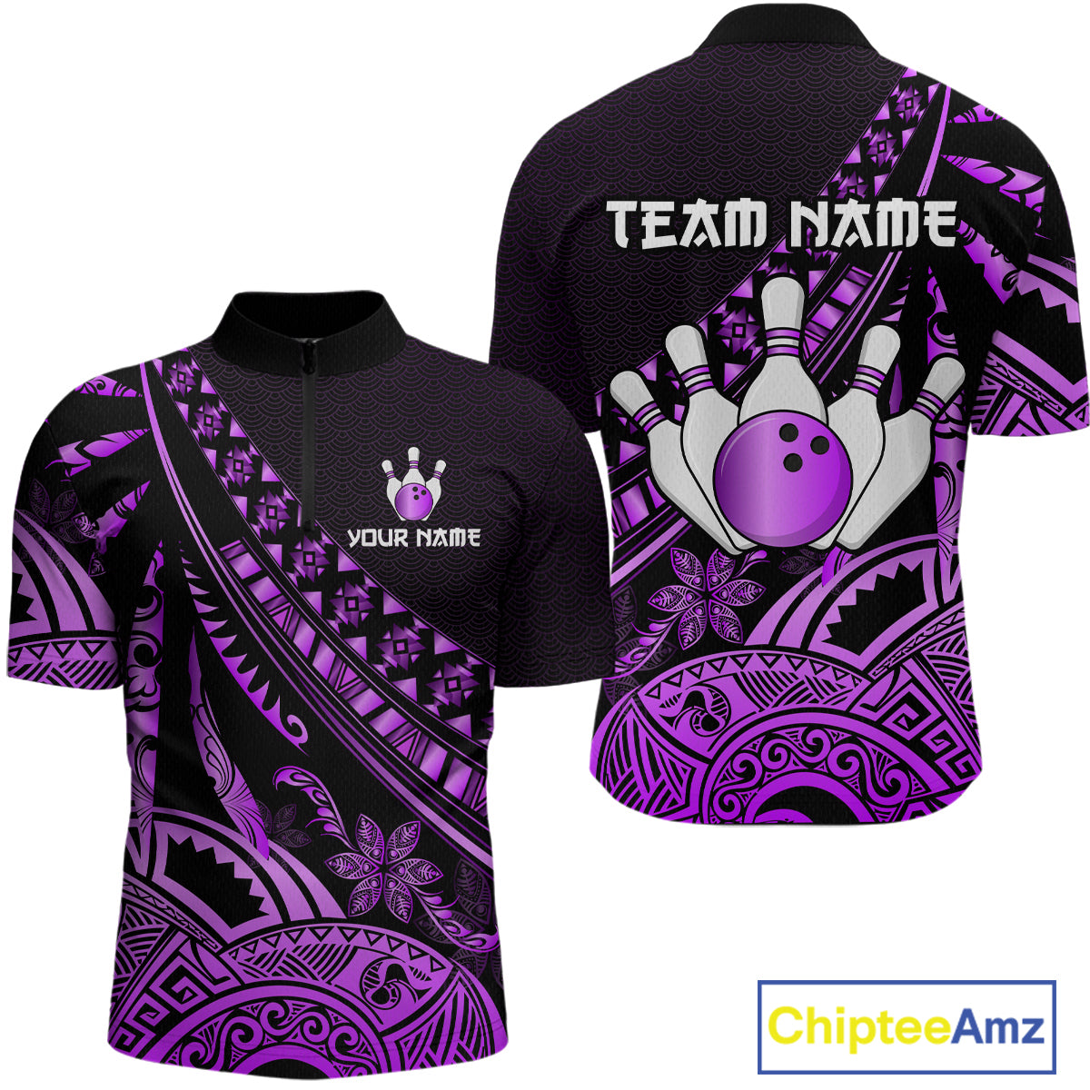 Purple Vintage Bowling Custom Men Bowling Shirt Polo & Quarter-Zip Bowling Team Jerseys HNT69