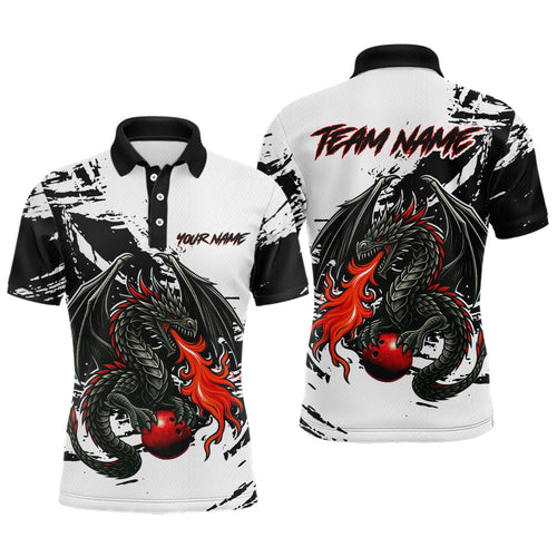 Custom Black Dragon Flame Bowling Men Shirts Bowling Gifts Polo & 1/4 Zip Bowling Team Jerseys HNT100
