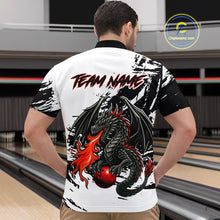 Load image into Gallery viewer, Custom Black Dragon Flame Bowling Men Shirts Bowling Gifts Polo &amp; 1/4 Zip Bowling Team Jerseys HNT100