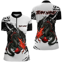 Load image into Gallery viewer, Custom Black Dragon Flame Bowling Women Shirts Bowling Gifts Polo &amp; 1/4 Zip Bowling Team Jerseys HNT100