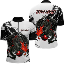 Load image into Gallery viewer, Custom Black Dragon Flame Bowling Men Shirts Bowling Gifts Polo &amp; 1/4 Zip Bowling Team Jerseys HNT100
