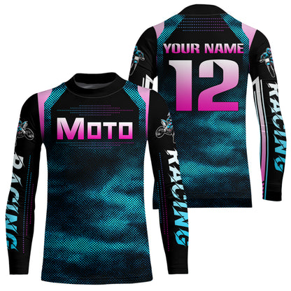 Turquoise Motocross Racing Jersey UPF30+ MX Racing Dirt Bike Jersey Kid Men Women DNT04
