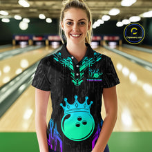 Load image into Gallery viewer, Custom Black Neon Crown Bowling Jersey for Women Polo &amp; 1/4 Zip Bowling Team Shirts HNT123