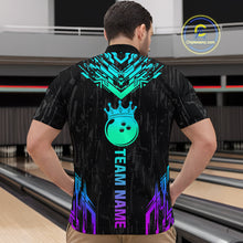 Load image into Gallery viewer, Custom Black Neon Crown Bowling Jersey for Men Bowling Uniform Polo &amp; 1/4 Zip Bowling Team Shirts HNT123