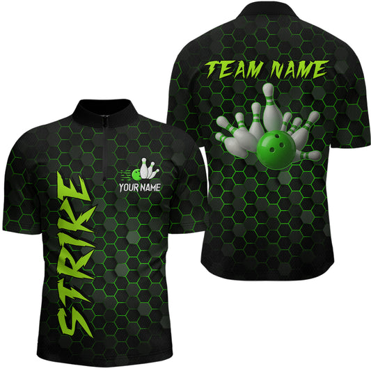 Custom Strike Green Bowling Men Bowling Shirt Polo & Quarter-Zip Bowling Team Jerseys HNT79