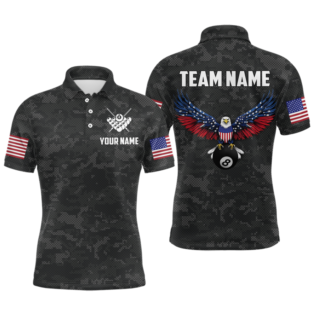Billiard Shirt for Men US Flag Eagle Billiard Jersey 8 Ball Billiard for Men Team Shirt NNT24