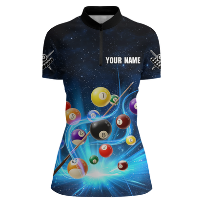 Custom Galaxy 8 Ball Billiard Shirts for Women Billiard Team Shirts Billiard League Polo & 1/4 Zipper NNT85