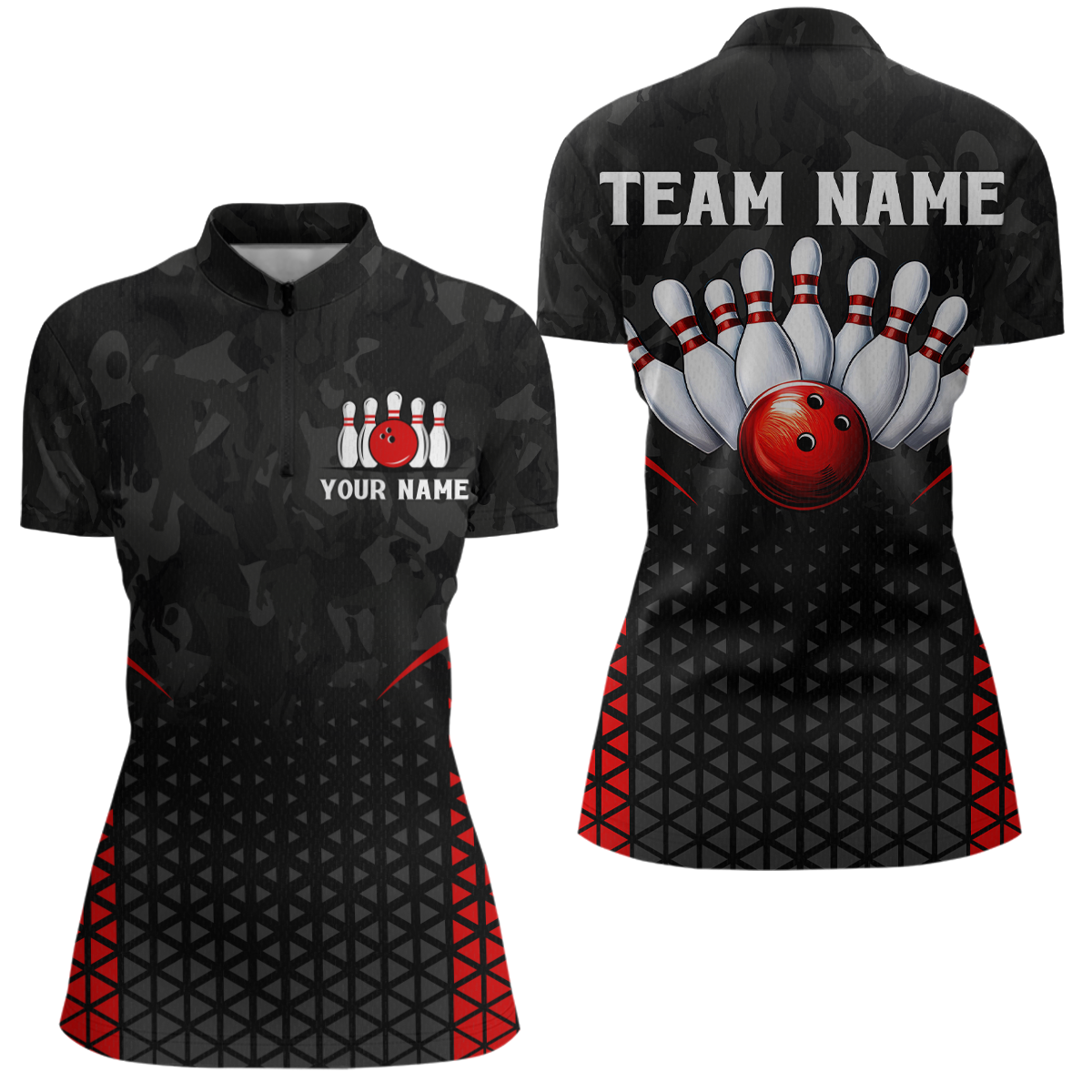 Bowling Shirt for Women 3D Custom Name Bowling Jersey Shirts Team Bowling League Polo & Quarter-Zip HNT15