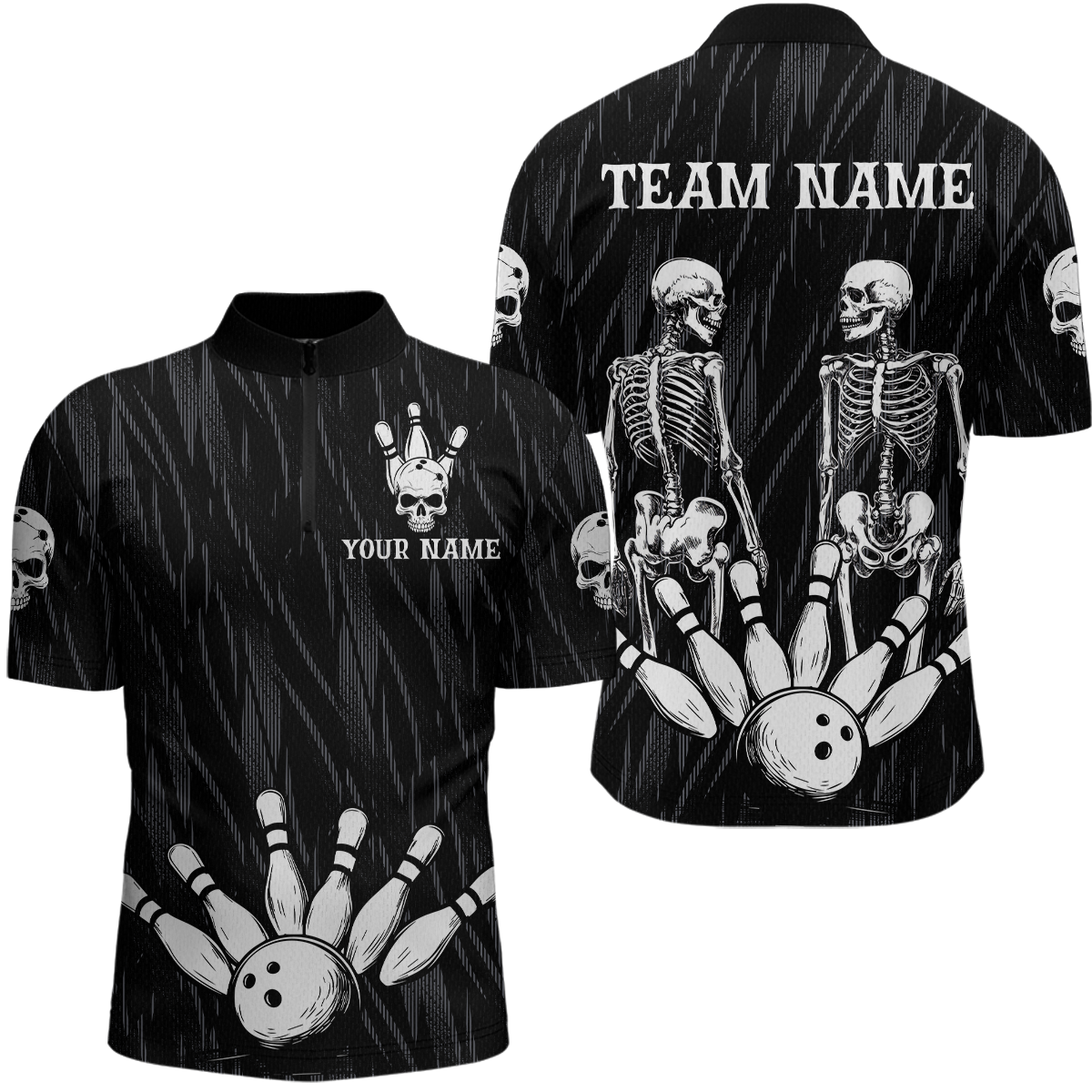 Skull Bowling Shirt for Men 3D Custom Name Team League Bowling Jersey Polo & Quarter-Zip HNT20
