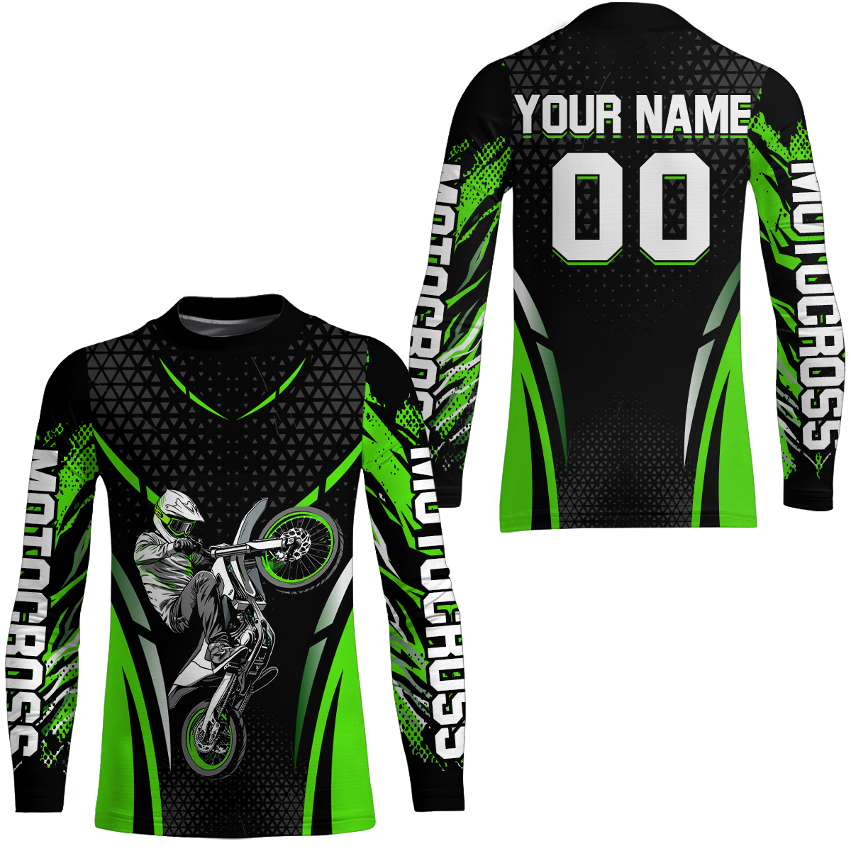 Custom Green Motocross Shirts Racing Jersey UPF30+ Dirt Bike Jersey Kid Men Women DNT08