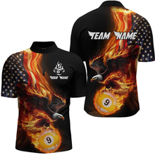 Load image into Gallery viewer, Custom 9 Ball American Flag Flaming Billiard Shirts for Men Billiard Team Shirt Billiard League NNT72