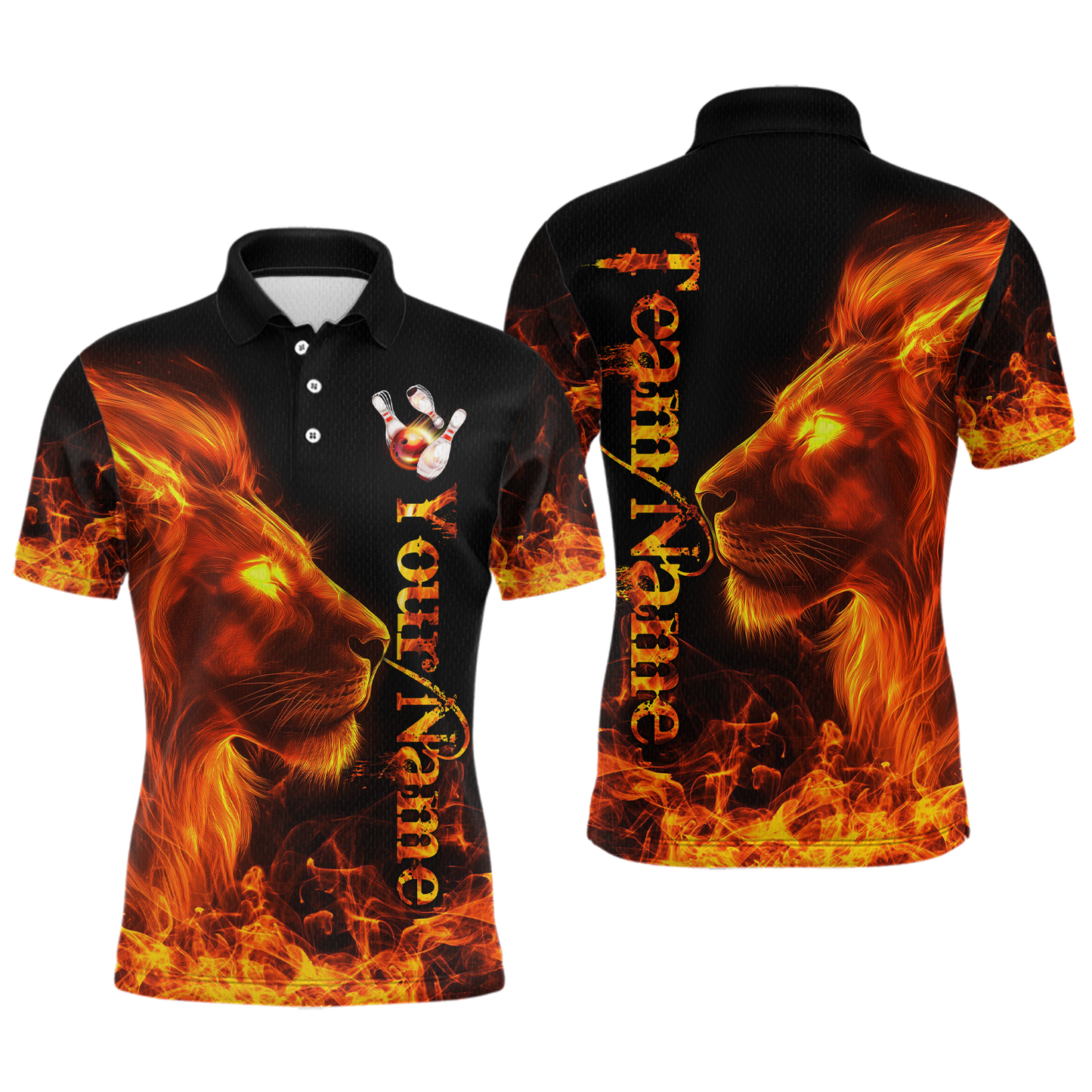 Orange Flaming Lion Bowling Custom Men Bowling Polo & Quarter-Zip Bowling Team Jerseys HNT43