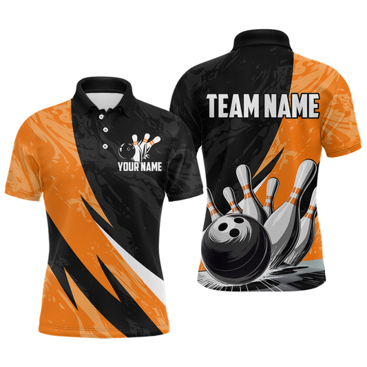 Custom Orange Bowling Custom Men Bowling Shirt Polo & Quarter-Zip Bowling Team Jerseys HNT75