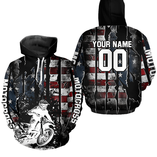 Custom US Flag Motocross Hoodie Off-Road Quad Bike Hoodie for Kid Men Women HOT10