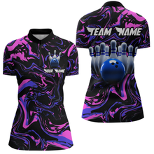 Load image into Gallery viewer, Pink Purple Bowling Custom Women Bowling Shirt Polo &amp; Quarter-Zip Bowling Team Jerseys HNT48