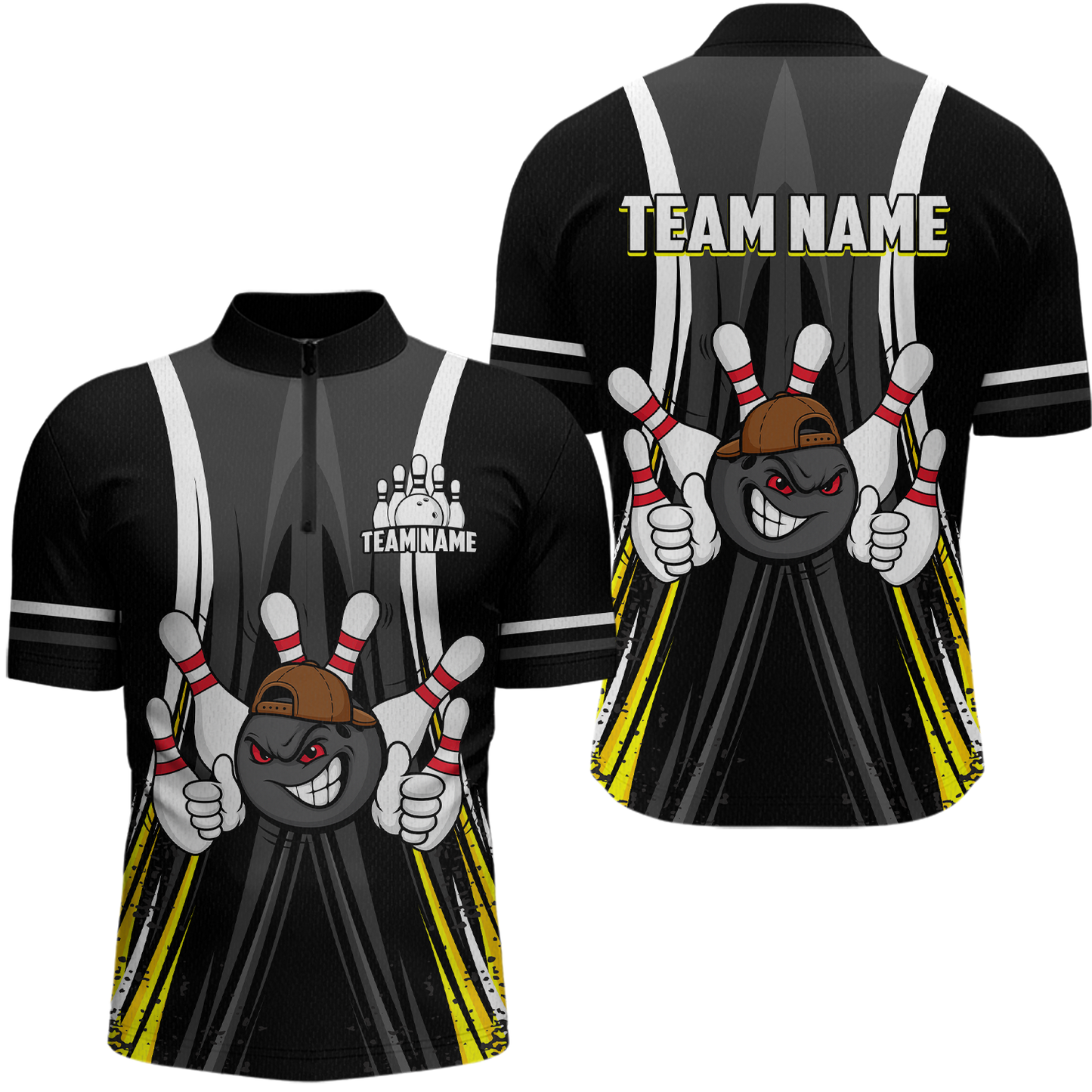 Custom Funny Bowling Men Shirts Bowling Uniform Polo & 1/4 Zip Bowling Team Jerseys HNT101