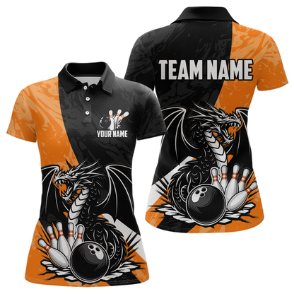 Custom Orange Dragon Bowling Women Shirts Bowling Uniform Polo & 1/4 Zip Bowling Team Jerseys HNT103