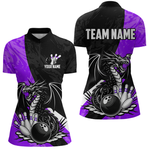 Custom Purple Dragon Bowling Women Shirts Bowling Uniform Polo & 1/4 Zip Bowling Team Jerseys HNT103