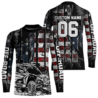 Custom US Flag UTV Motocross Jersey Kid Men Women UPF30+ UTV Jersey Youth Off-Road DNT29