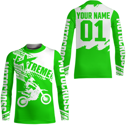 Green Youth Racing Dirt Bike Shirt for Men Women Motocross Jersey UPF30+ Extreme Off-Road DNT74