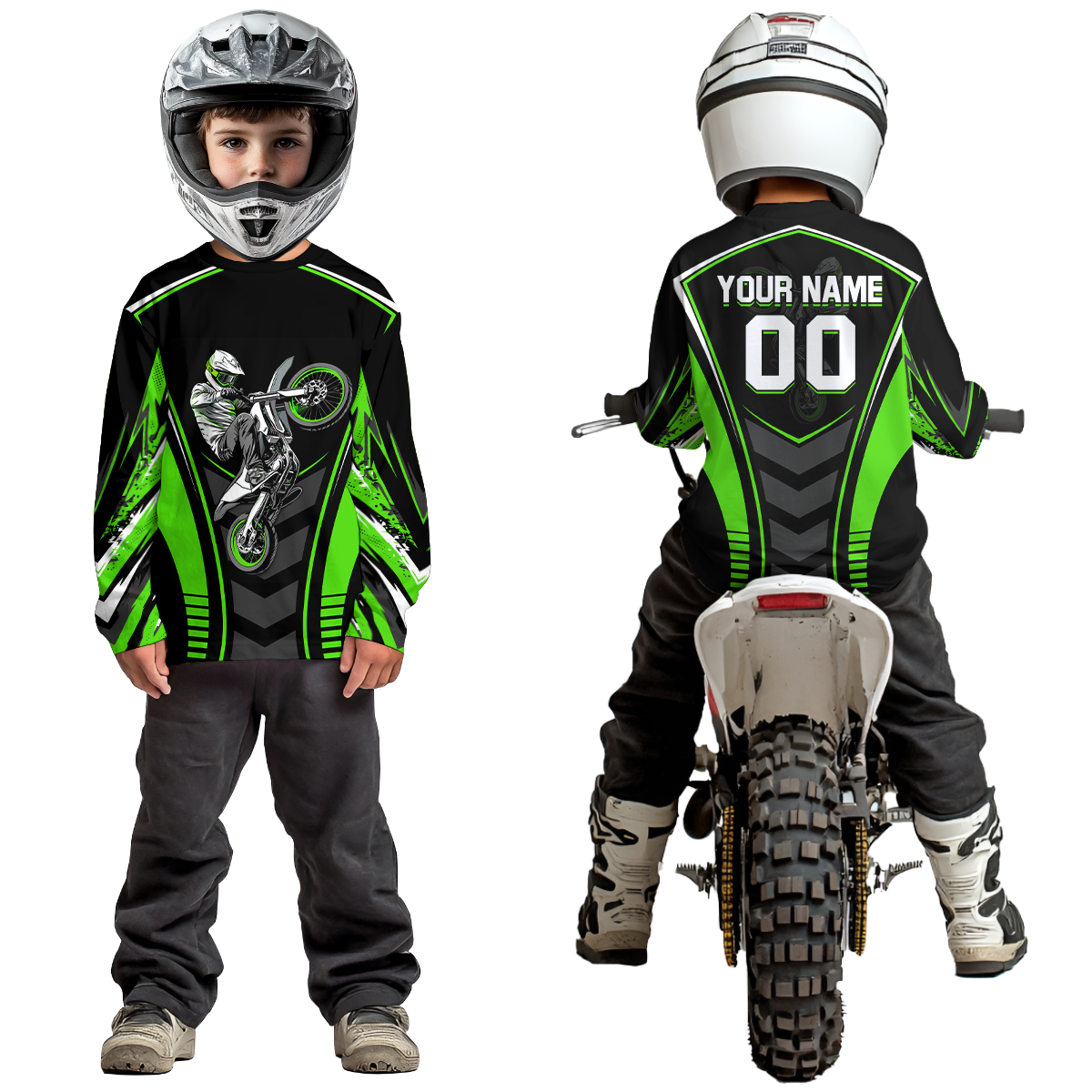 Green Youth Dirt Bike Jersey MX Off-Road Motocross Shirt Racing Shirt Kid Men Women DNT55
