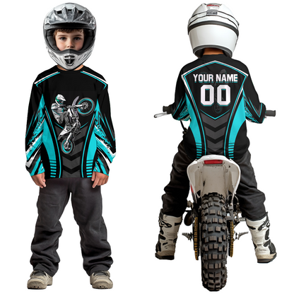 Turquoise Youth Dirt Bike Jersey MX Off-Road Motocross Shirt Racing Shirt Kid Men Women DNT55