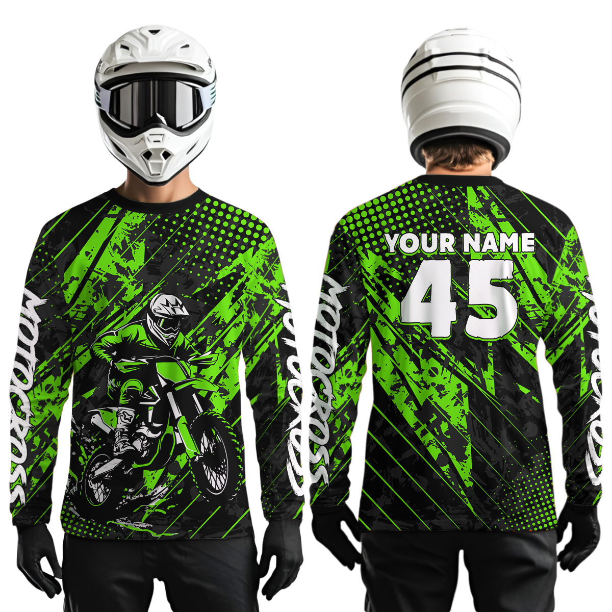 Green Youth Motocross Shirts Custom Dirt Bike Racing Jersey for Kid Men Women UPF30+ DNT19
