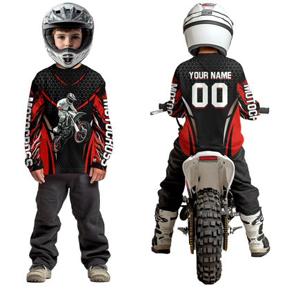 Red Motocross Jersey UPF30+ Youth Motorcycle Shirt Dirt Bike Jersey Kid Men Women DNT53