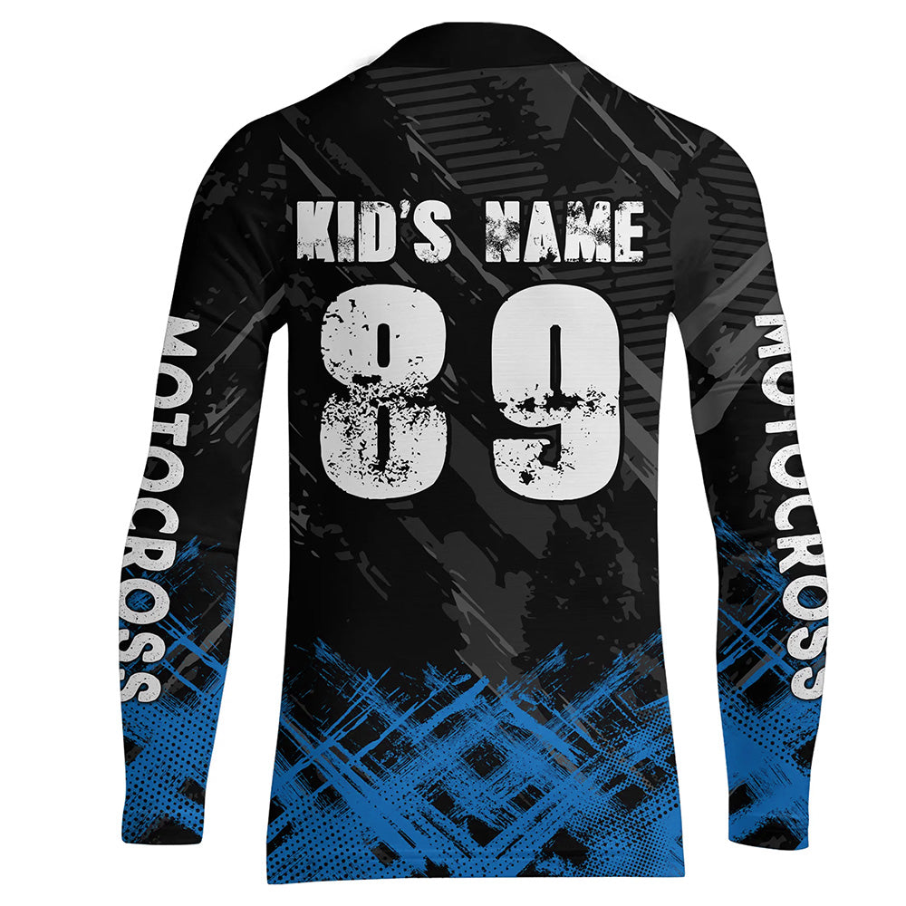 Adult&Kid Blue Custom Dirt Bike Jersey Motocross Jersey Upf30+ Motocross Shirt| CTP87