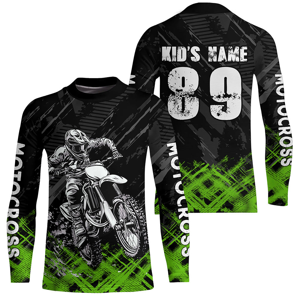Adult&Kid Green Custom Dirt Bike Jersey Motocross Jersey Upf30+ Motocross Shirt| CTP87
